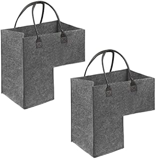 2 Pack Foldable L-Shape Stair Basket Organizer, YOCOMEY Collapsible Fabric Staircase Storage Organizer with Faux Leather Handles, Large Stair Step Basket Bin for Laundry Toys Household Items(Black)