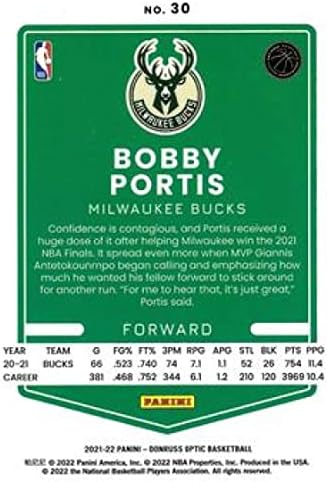 2021-22 Donruss Optic #30 Bobby Portis Milwaukee Bucks Official NBA Basketball Trading Card in Raw (NM or Better) Condition image 4
