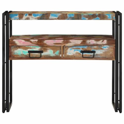Mesa consola de madera maciza para pasillo estrecho con espacio de almacenamiento moderno 7