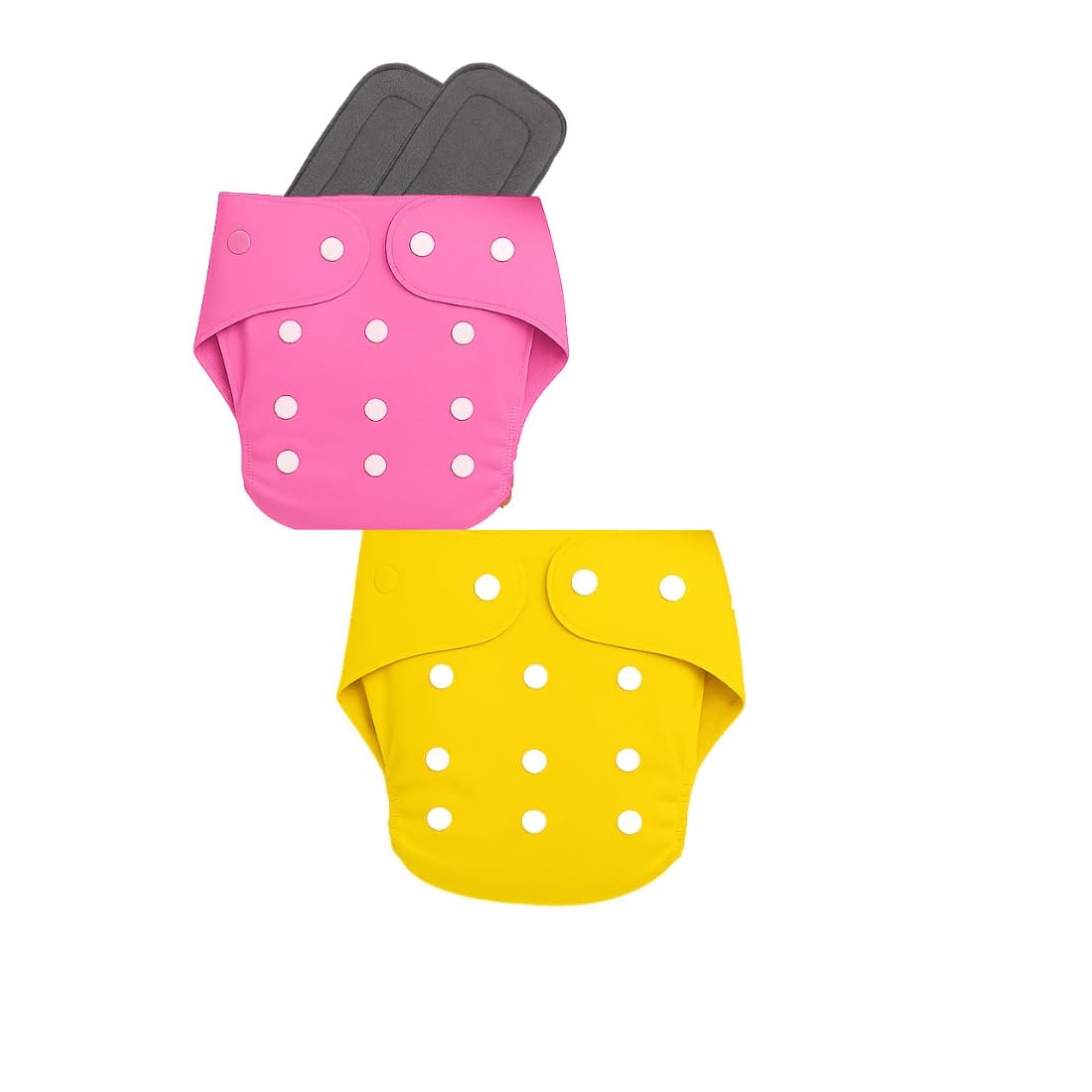 Reusable Cloth Diapers for Babies | Washable & Eco-Friendly Baby Nappies | Adjustable Leak-Proof Cloth Diaper Set with Soft Inserts (2, Pink&Yellow, Free Size)-image-7