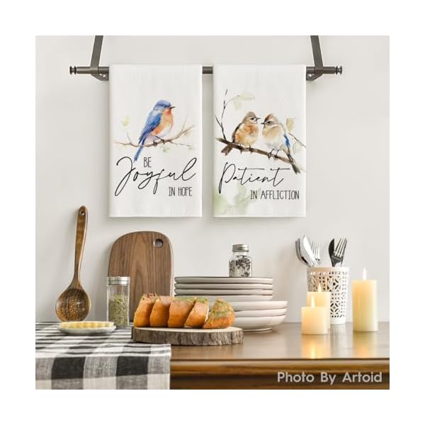 Artoid mode floral leaves branch bird kitchen towels dish towels 18×26 inch seasonal summer decoration hand towels set of 4  urban country home decor