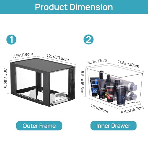 Image of Vtopmart 4 Pack Large Stackable Storage Drawers,Black,Easily Assemble Acrylic Bathroom Closet Undersink Organizers and Storage,Plastic Bins for Kitchen Cabinets,Pantry,Makeup,Medicine Organization