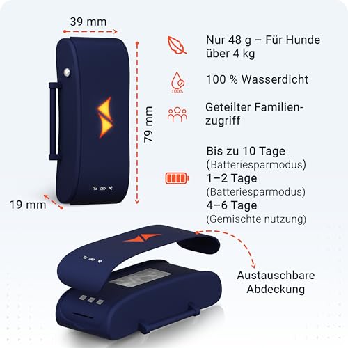 PAJ GPS Tracker für Hunde - 4G - Weglaufalarme + weltweite Live-Ortung - bis zu 10 Tage Akkusparmodus - Hunderückruf - mit Leucht-LEDs - Wasserdicht (IP67) - passt an jedes Halsband (Blau)