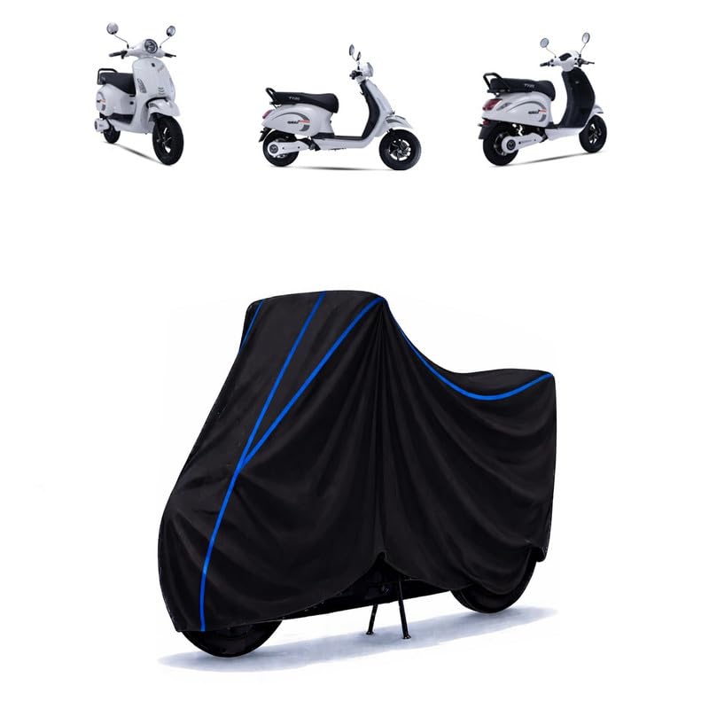 Image of Scooty Cover Water Resistant for SCOOTER | Universal Scooter & Bike Cover | Heavy Duty UV Protection | Dust, Rain & Scratch Protection | Elastic Fit All Weather Indoor Outdoor | Black with Blue Piping