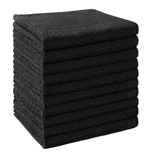 Image of UNIMADE Washcloths Bulk - 10 Pack - Face Towels (12 inch x 12 inch), Highly Soft Wash Cloths and Hand Towels, Fast Drying Multi-Purpose Microfiber Cleansing Cloths for Bathroom, Hotel, Spa, and Salon - Black