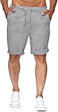 Runcati Pantalones cortos de lino para hombre, bermudas, ligeros, elásticos, informales, con 2 bolsillos, gris, L