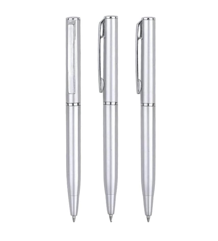 Jizlan 3 Pcs Silver Ball-Point Pen Steel Rod Rotating Stationery Ballpoint Pen School Business Essential Supplies