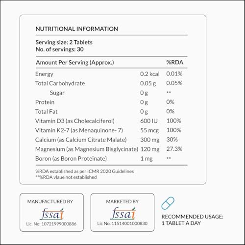Image of Nutrova Calcium+Magnesium | With Vitamin D3, K2-MK7 & Boron | Boosts Bone Strength, Joint & Muscle Health | High Absorption with Calcium Citrate Malate & Magnesium Bisglycinate | 60 Veg Tablets.