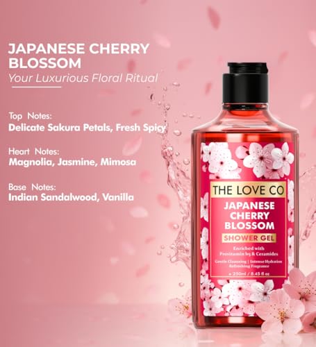 THE LOVE CO. Japanese Cherry Blossom Body Wash 250ml - Experience the Luxurious Body Wash - 100% Vegan Shower Gel for Women and Men - Skin Care Essential - 250ml