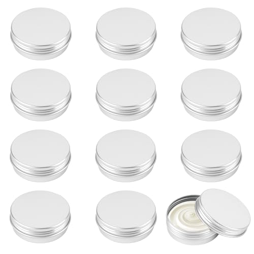 Opvixi Tins 12 Pack 1 Ounce Salve Tins with Lids Small Metal Aluminum Tin Jar Refillable Containers Round Tin Travel Cosmetic Containers with Screw Lids Tin Can for Salve Balm Lip Balm Cream