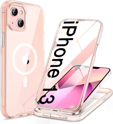 Image of Miracase for iPhone 13 Case 6.1'', [Bubble Free] Full-Body Bumper Phone case with Built-in Full Glass Screen,No Gap,Compatible with MagSafe,Clear Pink