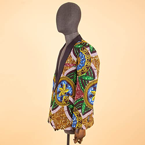 Men`s Blazer African Print Jacket Coats One Button Slim Fit Floral Formal Outwear Ankara Dress Suit4