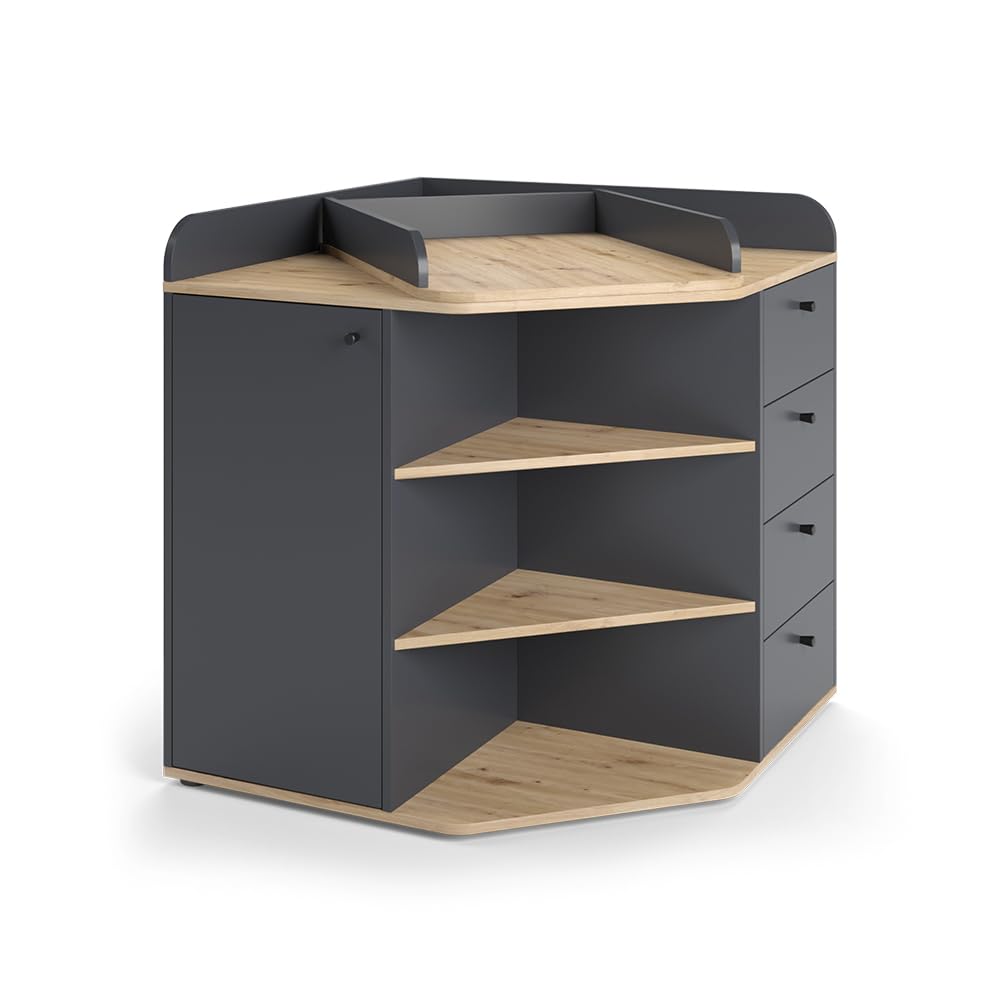 Vicco Przewijak dla dziecka "Aria", Antracyt, 85 x 90 cm | z półkami i 4 szufladami, convient comme table à langer pour bébés et tout-petits