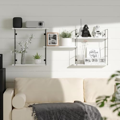 Image of DIY Floating Wall Shelves for Living Room Wall Mounted, Kitchen, Bathroom, Bedroom accsessories & Kidsroom | Wooden & Metal Shelf for Home Office Books, Plants Organiser - White