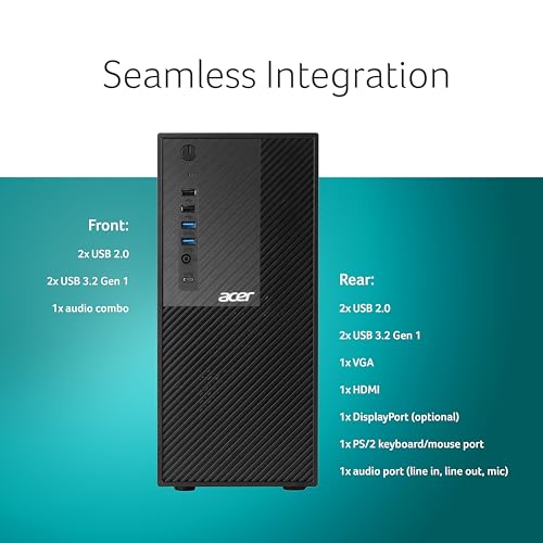 Image of acer Veriton Desktop, AMD R3 5300G Processor,Integrated Radeon Graphics, 8 GB DDR4, 512 GB, Windows 11 Home, Black, 16L, M200-P500