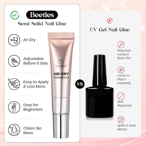 Image of Beetles Super Strong Nail Glue 10g for Press On Nails, No UV Lamp Needed, Quick Drying, Long Lasting, Easy Control Semi Solid Nail Glue for False Acrylic Nails