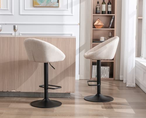 Cimoo Swivel Bar Stools Bar Height Set Of 4 With Back Adjustable Counter Height Barstools, Modern Upholstered Stools For Kitchen Island Chairs With Gold Legs For Home Bar/Pub, Beige Terrycloth #TOP6
