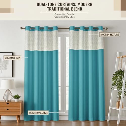 Image of IVAZA Dual-Tone Design 100% Complete Blackout Curtains - Room Darkening Curtain for Door -, Heavy Blackout, Thermal Insulation Curtains, Black Out Curtains 8 feet Long Set of 2 Firozi