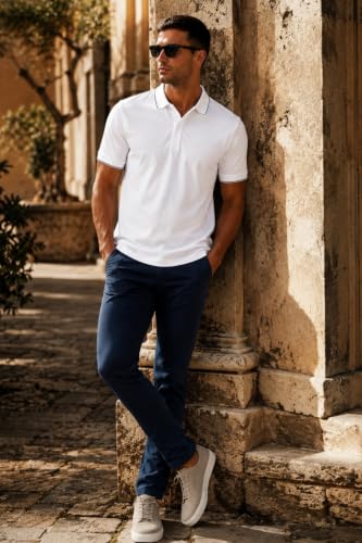 Image of Louis Philippe Men's Regular Fit Active Stretch Fabric Light Weight & Breathable Fine Knit Pique Fabric Half Sleeve Solid Polo Tshirt