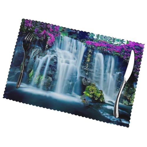 Set de table de Noël fleur cascade lavable : lot de 6 pièces