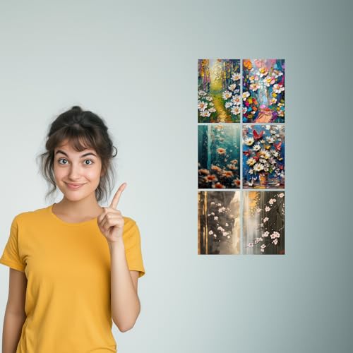 Image of SiddArtify Palette Knife Floral - Daisies Butterflies & Cherry Blossoms - Set of 2-4x6 Inch - Board (Pack of 6) - Sticker (Pack of 6) Wall Room Decoration art Poster Prints
