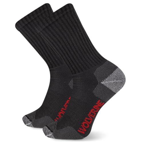 Wolverine Men's Safety Toe Crew 2 Pair Pack, Black, Men's Shoe Size 7-12