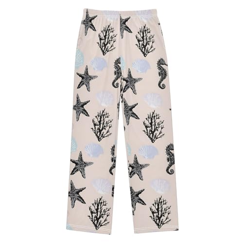 ALAZA Black Seahorse Star Coral Reef Pajama Lounge Pants Long Sleep Pajama Bottoms with Pockets