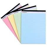 KAISA Colored Legal Pad Writing Pads 8.5x11 inch, Wide Ruled, 40 Sheets/Pad, 20lb Colored Paper, Perforated Writing Pad with Sturdy Back (4 Pads), KSU-5972