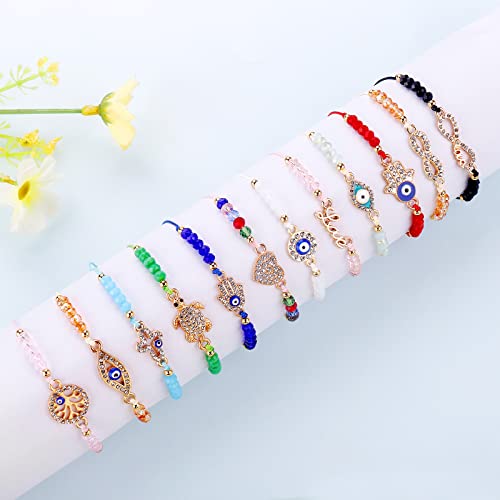 4/12 Pcs Evil Eye Bracelets Fatima Hand Cross Love Heart Infinity Bracelet Lucky Anklet For Women Girls Link Bracelets Adjustable (4Pcs-Style 2) #TOP2