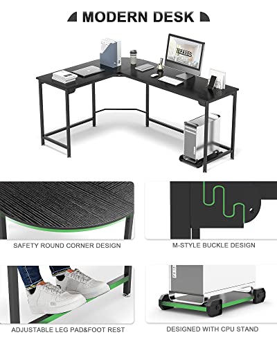 Teraves Modern L-Shaped Desk 66'' Corner Computer Desk Home Office Study Workstation Wood & Steel Pc Laptop Gaming Table #TOP3