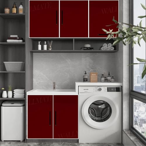 Image of WALLMATE? Maroon Glossy Wallpaper Peel & Stick Vinyl Contact Paper Self Adhesive Wallpaper for Kitchen Cabinets Furniture Countertop Removable Waterproof Wallpaper (12 x 50 inch, Maroon)