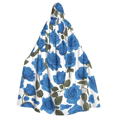 Cape à capuche imprimé roses bleues longue et fluide pour fête adulte mixte