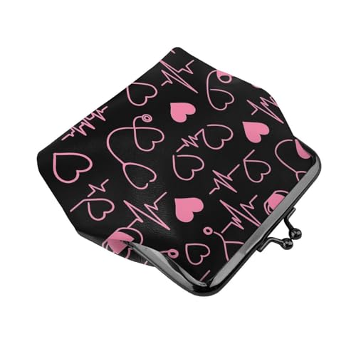 Pu Leather Buckle Coin Purse Medical Heartbeat Pattern Girls Kiss-Lock Change Purse Wallets3