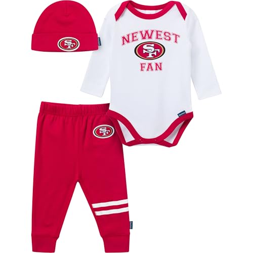 Gerber NFL Team Baby Boys 3-Piece Onesie Bodysuit Active Pant and Cap Set 49Ers 3-6 Months