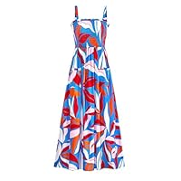 PRETTYGARDEN Womens Summer Dresses 2025 Casual Spaghetti Strap Ruffle Smocked Flowy Floral Print Maxi Dress with Pockets(Floral Blue Multicolored,Medium)