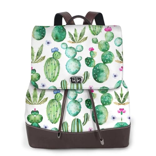 Sac à dos ordinateur portable cuir noir motif cactus