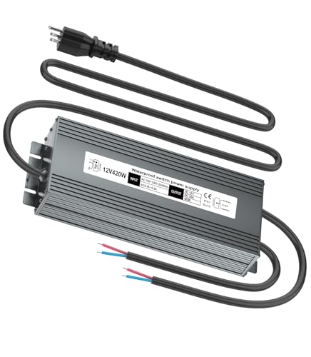 Image of 12V 420W Low Voltage Transformer, IP67 Waterproof Outdoor LED Power Supply Driver, AC 100-130V to DC 12V Converter Power Adapter for Indoor Outdoor LED Light, Computer, Landscape Lighting Project