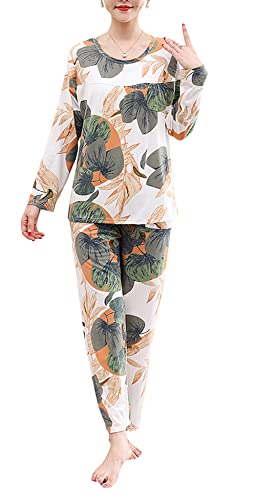 slimour Schlafanzug Damen Lang Zweiteiliger Pyjama Set Damen Weich Baumwolle Langarm Damen Nachtwäsche Set - Lotus, XL Cover