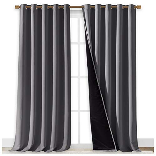 Image of NICETOWN 100% Blackout Blinds, Laundry Room Decor Window Treatment Curtains for Large Patio Sliding Door, Thermal Insulated Grey Curtains for Bedroom, Set of 2, 70 inches x 108 inches