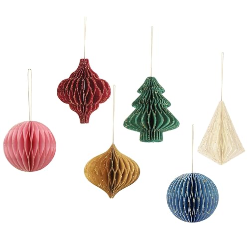 6 Piezas 3D Bolas de Navidad de Panal Decor de Fiesta con Borde Brillante Adornos de Panal de Papel para árbol de Navidad Decoración de Techo de Navidad Decoraciones Colgantes para Las Vacaciones