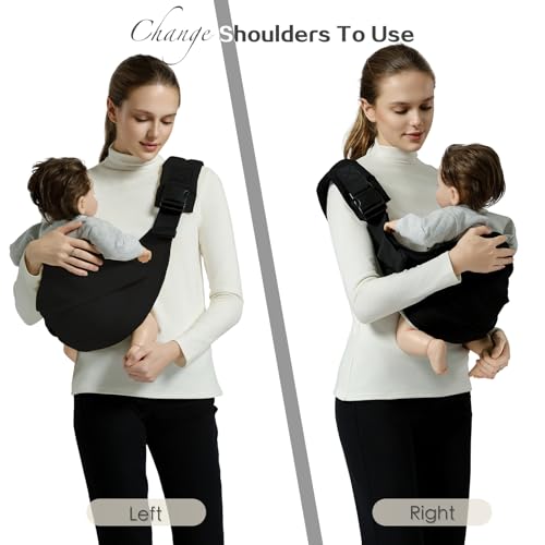 MISSWISDOM Baby Sling Carrier, Toddler Carrier Sling with Double Safety Buckle and Adjustable Shoulder Strap, Baby Carriers One Size Fits All, Black