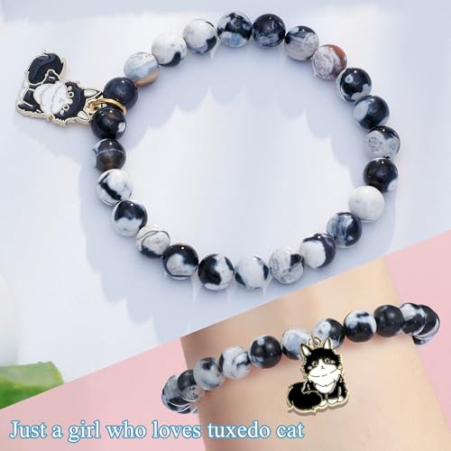 LIUANAN Tuxedo Cat Charm Bracelet for Women Agate Emotional Support Jewelry Gifts for Cat Lovers Pet Owners Cat Moms Her Mom Grandma Daughter Niece Birthday3