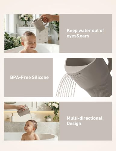 Image of Roslim Silicone Baby Bath Rinse Cup, Shampoo & Body Rinser with Easy-Grip Handle for Rinsing Hair and Body Washing, Lightweight, Non-Toxic for Babies, Toddlers, Kids (Taupe)