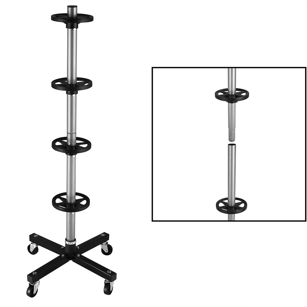 Albero Asta Porta Pneumatici con Ruote Piroettanti per Cerchioni da Auto, Camion, Moto, Scaffale Portagomme Mobile Salvaspazio per Gommista, Officina, Meccanico, Struttura in Ferro Resistente