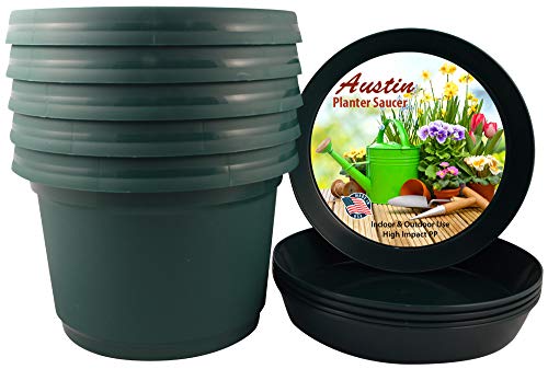 Pots and Saucers, 12 inch, Hunter Green, Case of 5,Plastic Flower Pot, seedlings, Nursery, Colorful Flower Planter, Seed Starting Pot with Saucers
