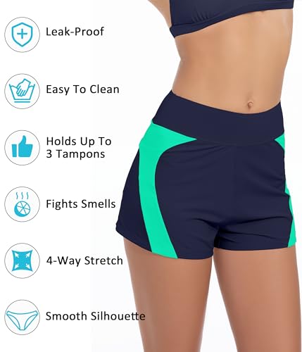 Image of Beautikini Period Swimwear Menstrual Leakproof Swim Shorts Quick Dry 3 inch High Waist Bathing Suit Bottoms for Teen Girls Women