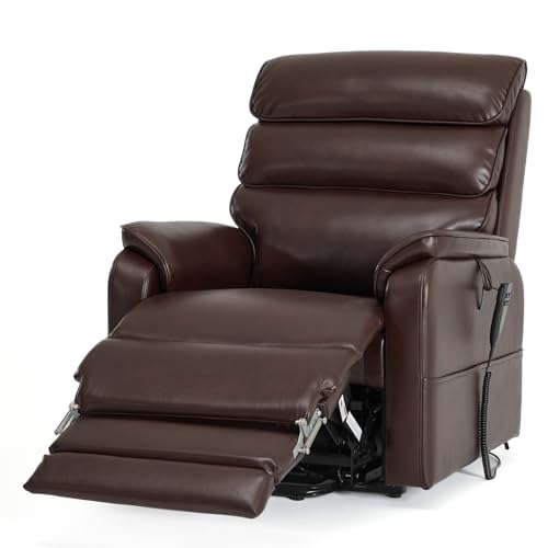 DYNOX 350 LBS Tall Man Power Dual Motor Lift Recliners Chairs for Elderly Lay Flat Lift Chair with Infinite Positions, Heat & Massage, Supports(9198L,Faux Leather,Brown)