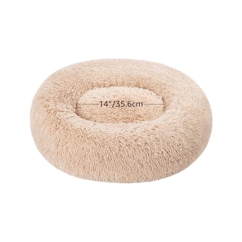 Image of Amazon Basics Washable Donut Pet Bolster Faux Fur Bed with Removable Cover, Anti-Slip Bottom for Dog, Beige, 23 inch x 23 inch