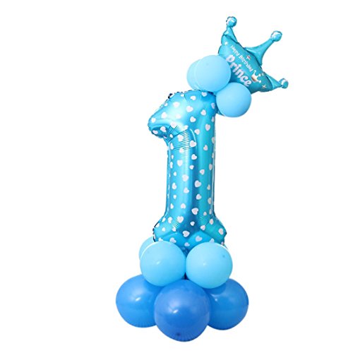 Jiyaru Ballon en Chiffre Gonflable Décoration pour Anniversaire Enfants Bleu Chiffre 1