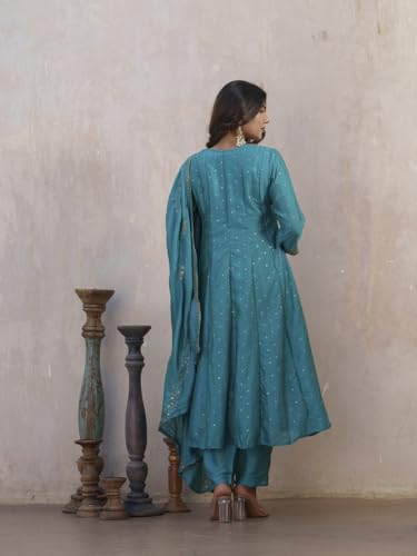Image of Kaari Women's Embroidered Kurta Set with Dupatta - Festive Kurta Set for Women Polyester Blend